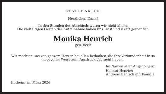 Traueranzeige von Monika Henrich 