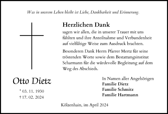 Traueranzeige von Otto Dietz von Lauterbacher Anzeiger