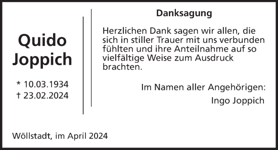 Traueranzeige von Quido Joppich von Wetterauer Zeitung