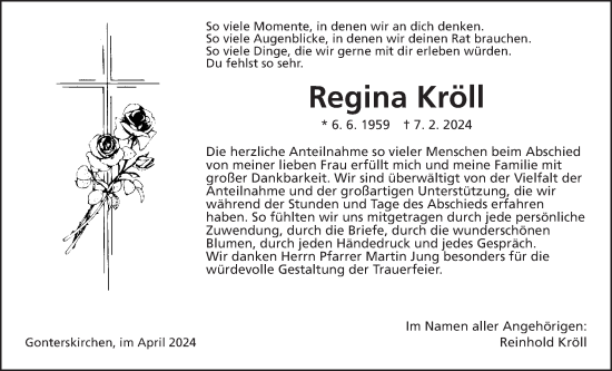 Traueranzeige von Regina Kröll von Laubacher Anzeiger, Giessener Allgemeine, Alsfelder Allgemeine