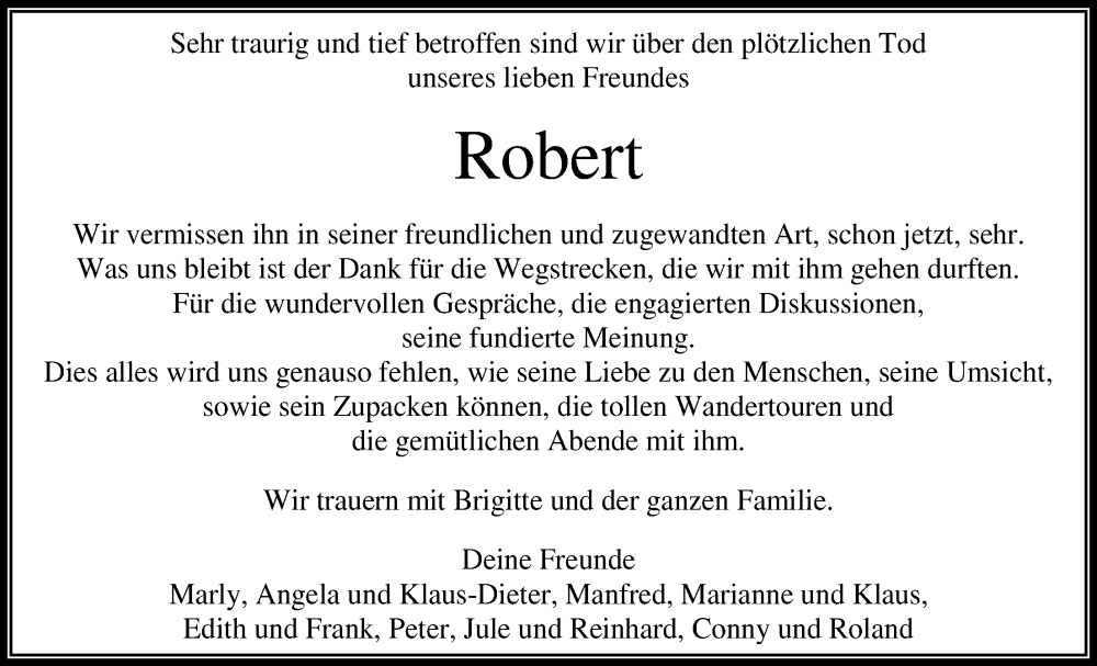  Traueranzeige für Robert Bermbach vom 13.04.2024 aus Usinger Anzeiger