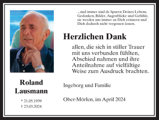 Traueranzeige von Roland Lausmann von Wetterauer Zeitung, Butzbacher Zeitung