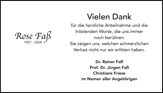 Traueranzeige von Rose Faß von Lauterbacher Anzeiger