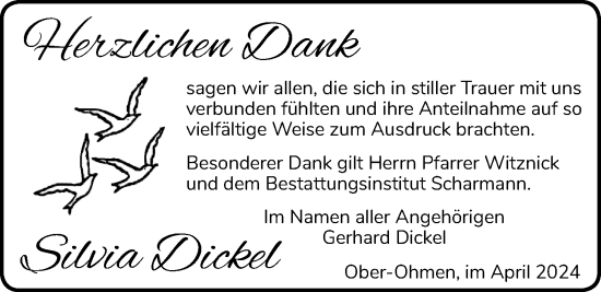 Traueranzeige von Silvia Dickel von Mücker Stimme