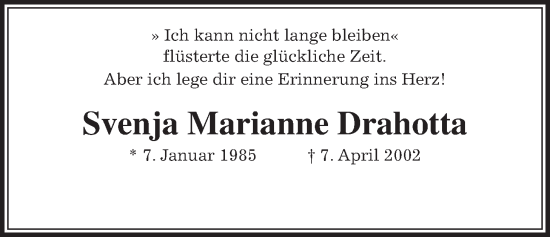 Traueranzeige von Svenja Marianne Drahotta von Bad Vilbel/Karben