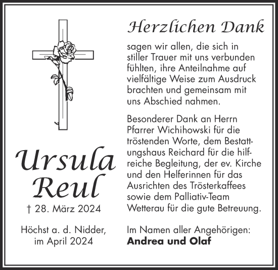 Traueranzeige von Ursula Reul von Kreis-Anzeiger
