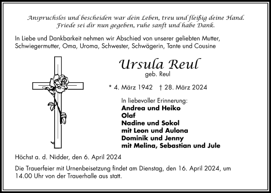 Traueranzeige von Ursula Reul von Kreis-Anzeiger