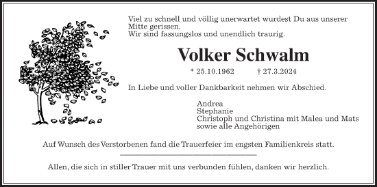 Traueranzeige von Volker Schwalm von Giessener Anzeiger, Giessener Allgemeine, Alsfelder Allgemeine