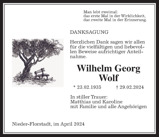 Traueranzeige von Wilhelm Georg Wolf von Wetterauer Zeitung