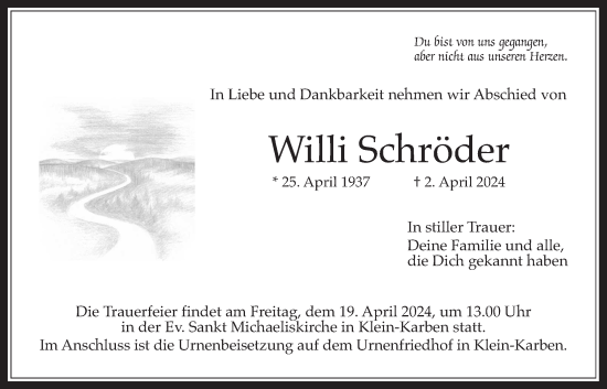 Traueranzeige von Willi Schröder von Bad Vilbel/Karben