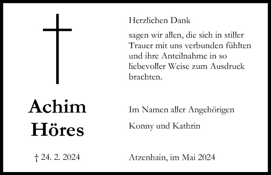 Traueranzeige von Achim Höres von Mücker Stimme, Giessener Allgemeine, Alsfelder Allgemeine