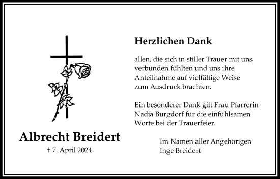 Traueranzeige von Albrecht Breidert von Bad Vilbel/Karben