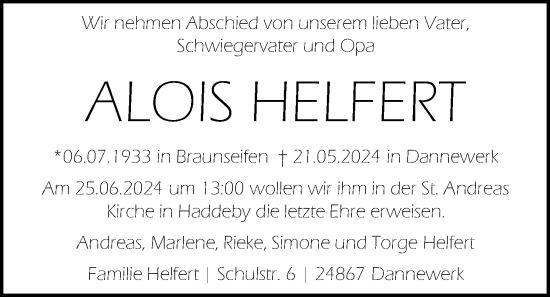 Traueranzeige von Alois Helfert von Mücker Stimme