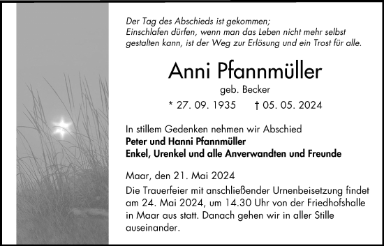 Traueranzeige von Anni Pfannmüller von Lauterbacher Anzeiger