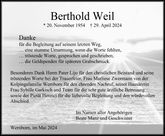 Traueranzeige von Berthold Weil von Usinger Anzeiger
