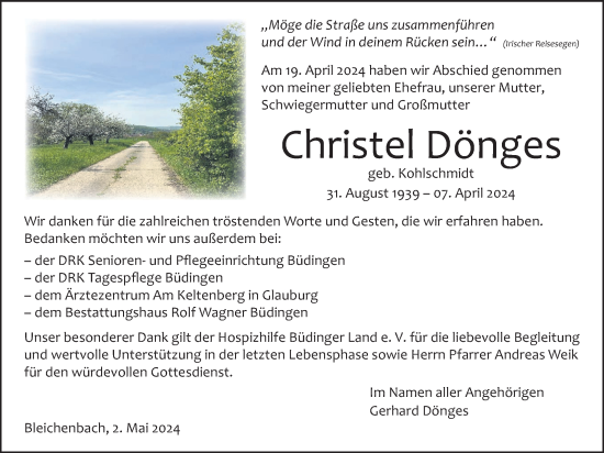 Traueranzeige von Christel Dönges von Kreis-Anzeiger
