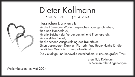Traueranzeige von Dieter Kollmann von Kreis-Anzeiger