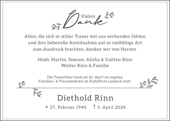 Traueranzeige von Diethold Rinn von Pohlheimer Nachrichten