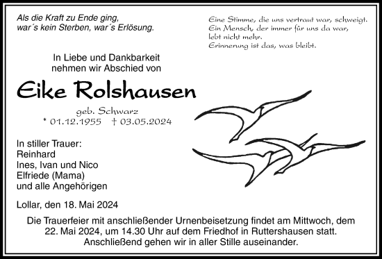 Traueranzeige von Eike Rolshausen von Giessener Allgemeine, Alsfelder Allgemeine, Giessener Anzeiger