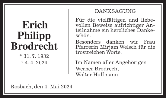 Traueranzeige von Erich Philipp Brodrecht von Wetterauer Zeitung