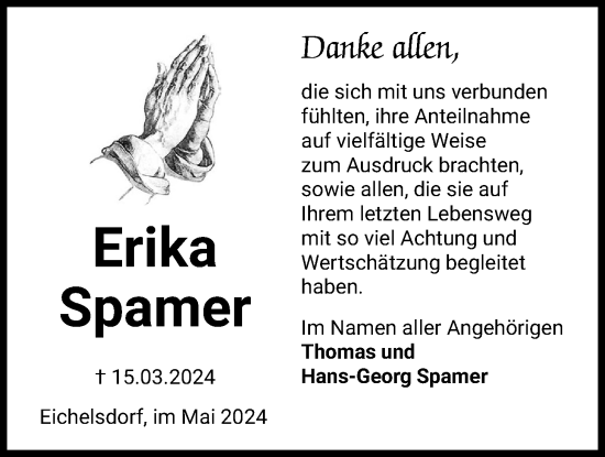 Traueranzeige von Erika Spamer von Kreis-Anzeiger