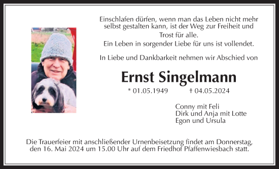 Traueranzeige von Ernst Singelmann von Usinger Anzeiger