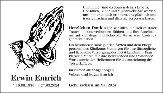 Traueranzeige von Erwin Emrich von Kreis-Anzeiger