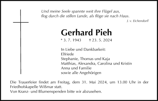 Traueranzeige von Gerhard Pieh von Giessener Anzeiger, Giessener Allgemeine, Alsfelder Allgemeine