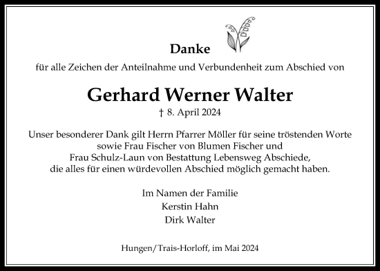 Traueranzeige von Gerhard Werner Walter von Licher Wochenblatt