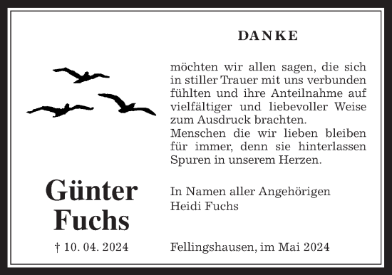 Traueranzeige von Günter Fuchs von Giessener Allgemeine, Alsfelder Allgemeine