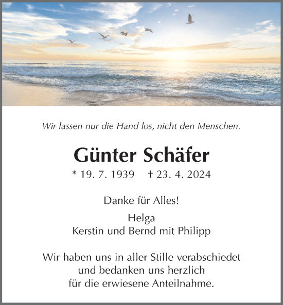 Traueranzeige von Günter Schäfer von Giessener Allgemeine, Alsfelder Allgemeine