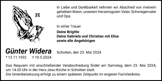 Traueranzeige von Günter Widera von Kreis-Anzeiger