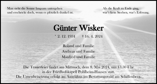 Traueranzeige von Günter Wisker von Giessener Allgemeine, Alsfelder Allgemeine, Giessener Anzeiger