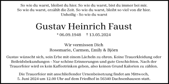 Traueranzeige von Gustav Heinrich Faust 