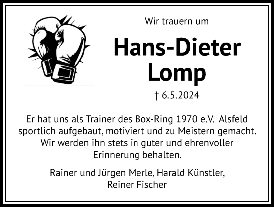 Traueranzeige von Hans-Dieter Lomp von Oberhessische Zeitung