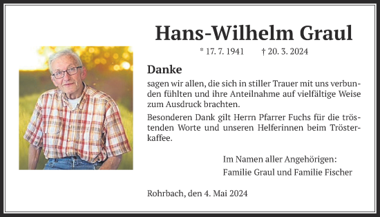 Traueranzeige von Hans-Wilhelm Graul von Kreis-Anzeiger