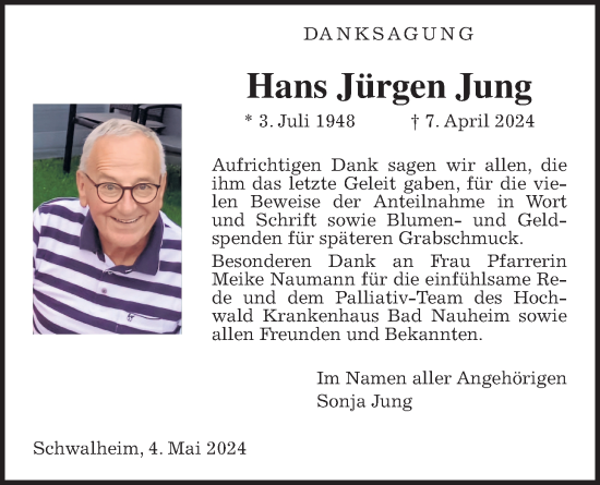 Traueranzeige von Hans Jürgen Jung von Wetterauer Zeitung