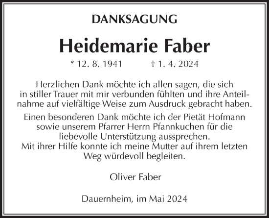 Traueranzeige von Heidemarie Faber von Kreis-Anzeiger