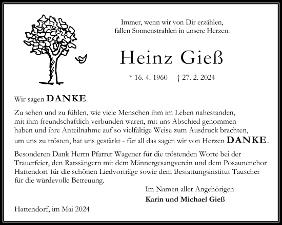 Traueranzeige von Heinz Gieß von Oberhessische Zeitung