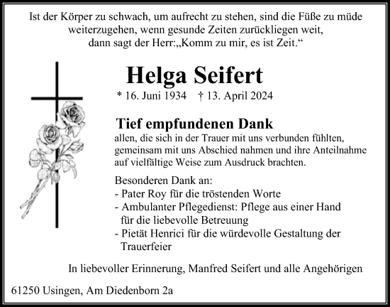 Traueranzeige von Helga Seifert von Usinger Anzeigenblatt