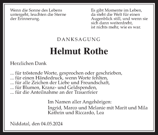 Traueranzeige von Helmut Rothe von Wetterauer Zeitung
