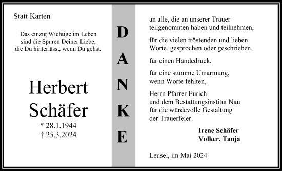 Traueranzeige von Herbert Schäfer von Oberhessische Zeitung