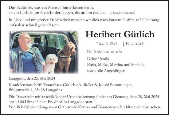 Traueranzeige von Heribert Gütlich von Giessener Anzeiger, Giessener Allgemeine, Alsfelder Allgemeine