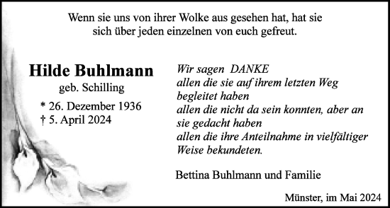 Traueranzeige von Hilde Buhlmann von Butzbacher Zeitung