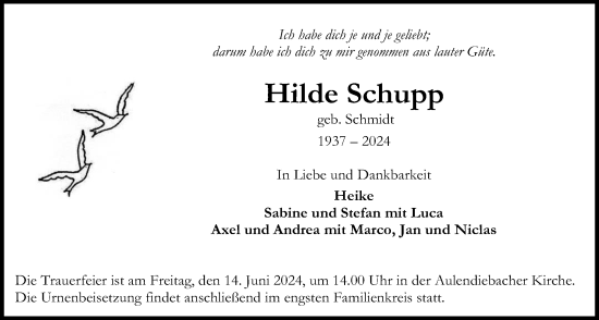 Traueranzeige von Hilde Schupp von Kreis-Anzeiger