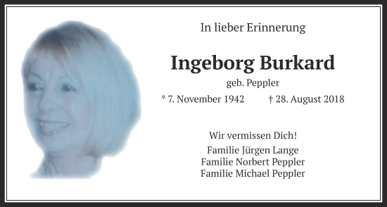 Traueranzeige von Ingeborg Burkard von Butzbacher Zeitung