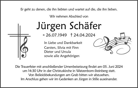 Traueranzeige von Jürgen Schäfer von Pohlheimer Nachrichten