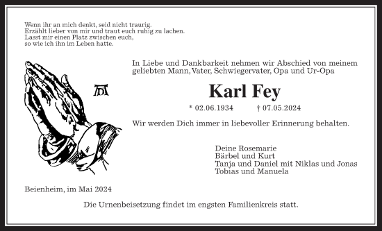 Traueranzeige von Karl Fey von Wetterauer Zeitung