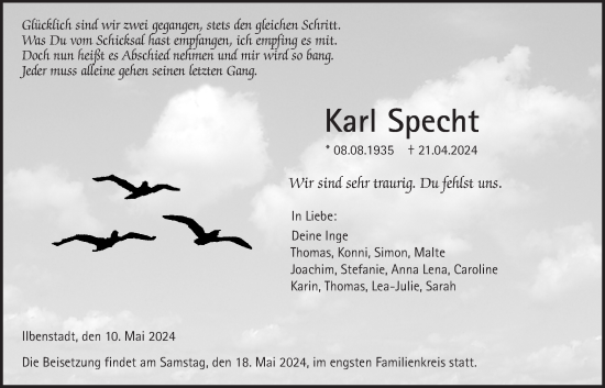 Traueranzeige von Karl Specht von Wetterauer Zeitung