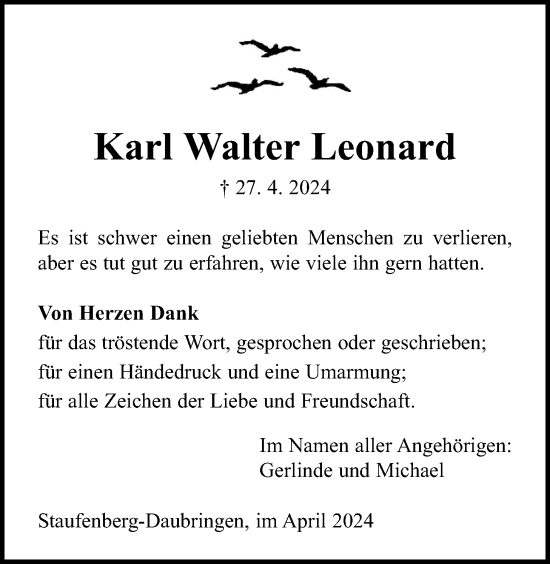 Traueranzeige von Karl Walter Leonard von Giessener Allgemeine, Alsfelder Allgemeine